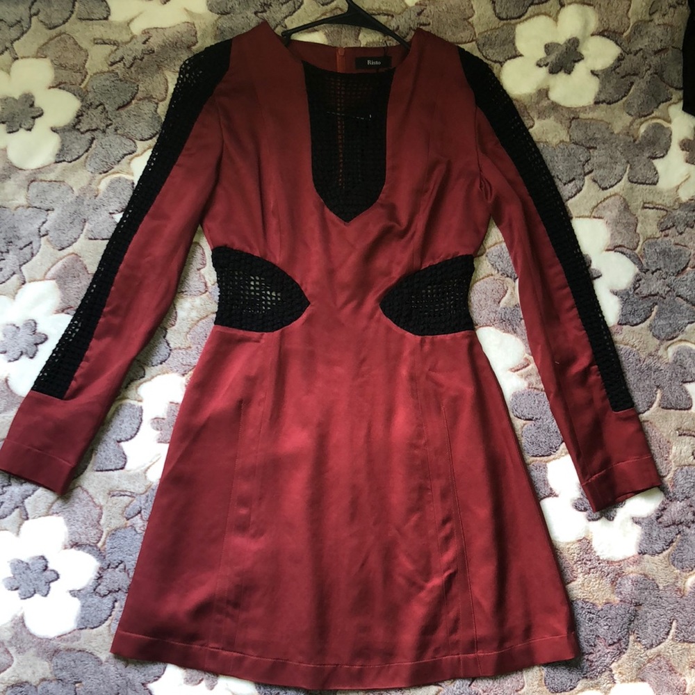 Maroon with black Mini dress